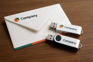 Een consistente en opvallende uitstraling met bedrukte enveloppen en USB sticks
